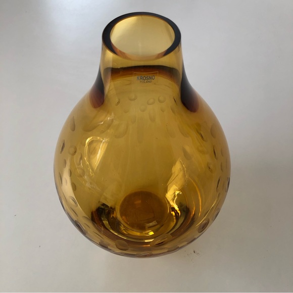 Large Crate & Barrel Amber Vase with circle indents 11x7 - Picture 5 of 12